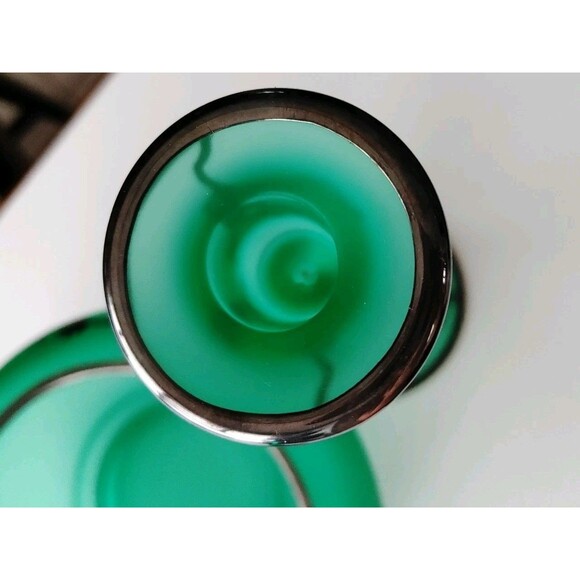 VTG TIFFIN SATIN GREEN CONSOLE BOWL WITH SILVER OVERLAY + 2 COORD. CANDLESTICKS - Picture 7 of 10